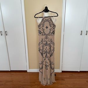 Adrianna Papell Peachy Nude Beaded Dress